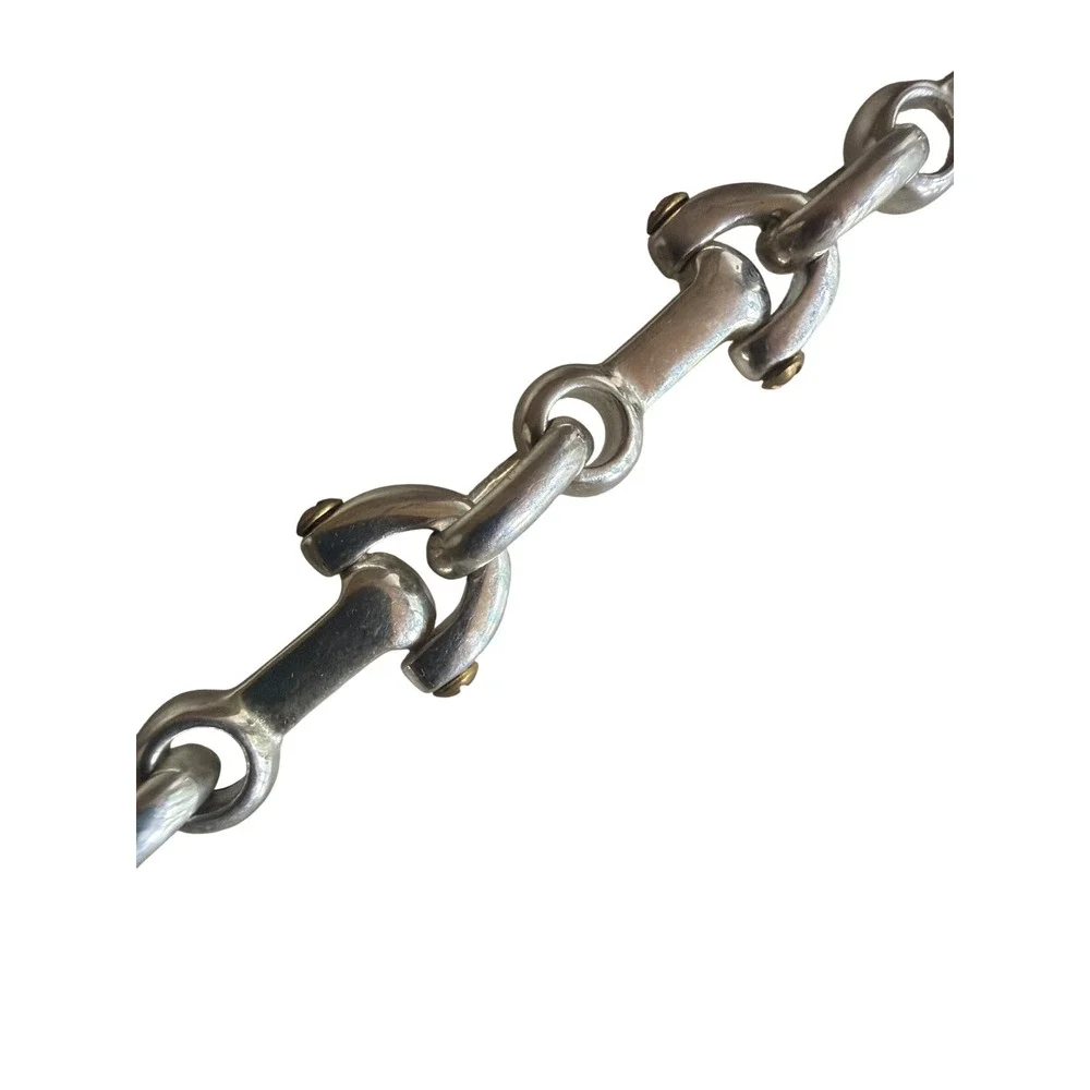 925 Sterling Silver Link Bracelet Silver Bone Bar Equestrian Screw Accent 7 in